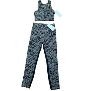 𝅺allfenix Leggings & Sports Bra Set Gray Black Leopard Size Small New With Tags